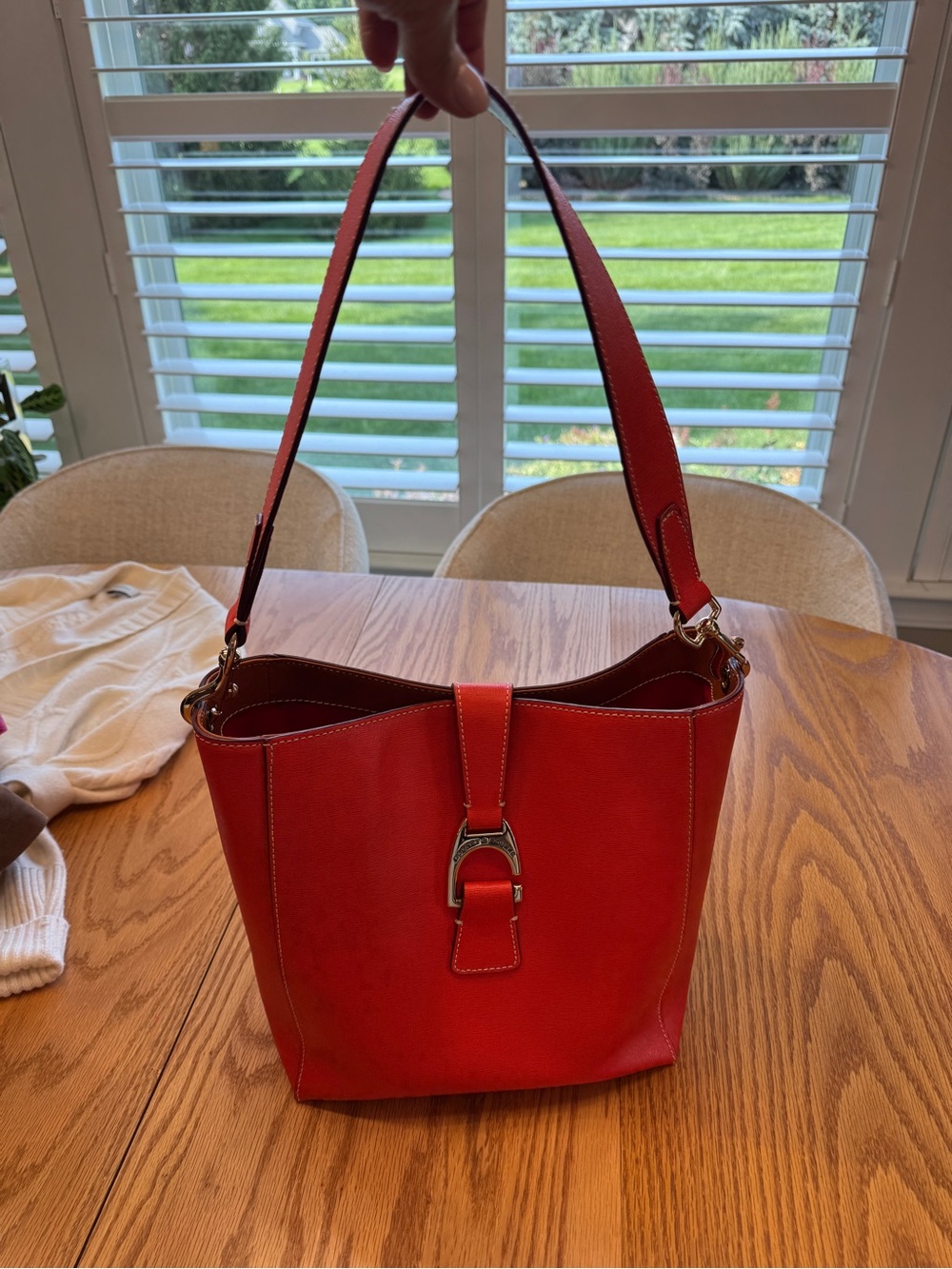 Dooney & Bourke Red Leather Bucket Shoulder Bag - Picture 2 of 6